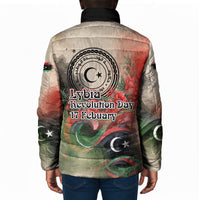 Libya Revolution Day Padded Jacket Libyan National Pride Watercolor Flag Waves Floral