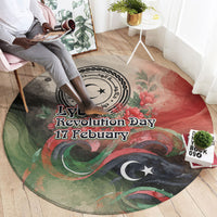 Libya Revolution Day Round Carpet Libyan National Pride Watercolor Flag Waves Floral