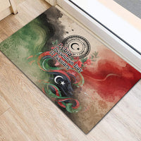 Libya Revolution Day Rubber Doormat Libyan National Pride Watercolor Flag Waves Floral