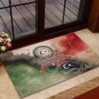 Libya Revolution Day Rubber Doormat Libyan National Pride Watercolor Flag Waves Floral