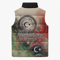 Libya Revolution Day Sleeveless Puffer Jacket Libyan National Pride Watercolor Flag Waves Floral