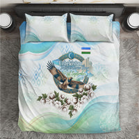 Uzbekistan Independence Day Bedding Set Honor The Legacy Flying Eagle Plants National Emblem