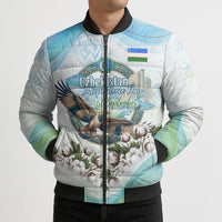 Uzbekistan Independence Day Bomber Puffer Jacket Honor The Legacy Flying Eagle Plants National Emblem
