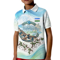Uzbekistan Independence Day Kid Polo Shirt Honor The Legacy Flying Eagle Plants National Emblem