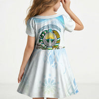 Uzbekistan Independence Day Kid Short Sleeve Dress Honor The Legacy Flying Eagle Plants National Emblem