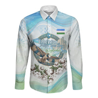 Uzbekistan Independence Day Long Sleeve Button Shirt Honor The Legacy Flying Eagle Plants National Emblem