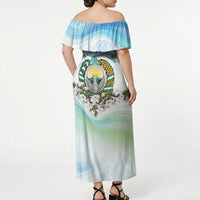 Uzbekistan Independence Day Off Shoulder Maxi Dress Honor The Legacy Flying Eagle Plants National Emblem