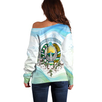 Uzbekistan Independence Day Off Shoulder Sweater Honor The Legacy Flying Eagle Plants National Emblem