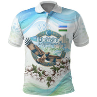 Uzbekistan Independence Day Polo Shirt Honor The Legacy Flying Eagle Plants National Emblem