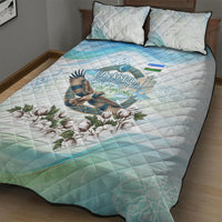 Uzbekistan Independence Day Quilt Bed Set Honor The Legacy Flying Eagle Plants National Emblem