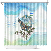 Uzbekistan Independence Day Shower Curtain Honor The Legacy Flying Eagle Plants National Emblem