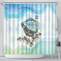 Uzbekistan Independence Day Shower Curtain Honor The Legacy Flying Eagle Plants National Emblem