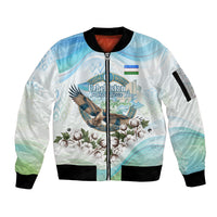 Uzbekistan Independence Day Sleeve Zip Bomber Jacket Honor The Legacy Flying Eagle Plants National Emblem