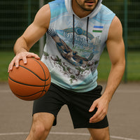 Uzbekistan Independence Day Sleeveless Hoodie Honor The Legacy Flying Eagle Plants National Emblem