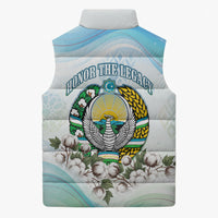 Uzbekistan Independence Day Sleeveless Puffer Jacket Honor The Legacy Flying Eagle Plants National Emblem