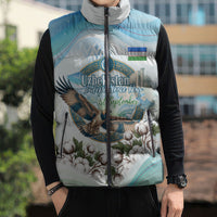 Uzbekistan Independence Day Sleeveless Puffer Jacket Honor The Legacy Flying Eagle Plants National Emblem