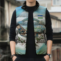 Uzbekistan Independence Day Sleeveless Puffer Jacket Honor The Legacy Flying Eagle Plants National Emblem