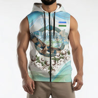Uzbekistan Independence Day Sleeveless Zip Hoodie Honor The Legacy Flying Eagle Plants National Emblem