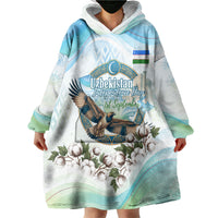 Uzbekistan Independence Day Wearable Blanket Hoodie Honor The Legacy Flying Eagle Plants National Emblem