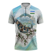 Uzbekistan Independence Day Zipper Polo Shirt Honor The Legacy Flying Eagle Plants National Emblem