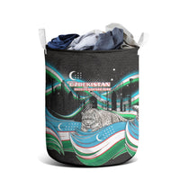 Uzbekistan Independence Day Laundry Basket Freedom Snow Leopard Minaret Architecture Flag