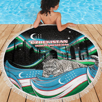Uzbekistan Independence Day Beach Blanket Freedom Snow Leopard Minaret Architecture Flag