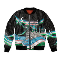 Uzbekistan Independence Day Bomber Jacket Freedom Snow Leopard Minaret Architecture Flag