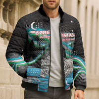 Uzbekistan Independence Day Bomber Puffer Jacket Freedom Snow Leopard Minaret Architecture Flag