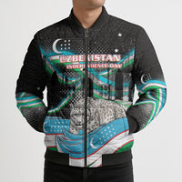 Uzbekistan Independence Day Bomber Puffer Jacket Freedom Snow Leopard Minaret Architecture Flag