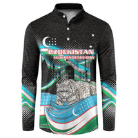 Uzbekistan Independence Day Button Sweatshirt Freedom Snow Leopard Minaret Architecture Flag