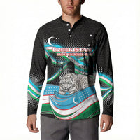 Uzbekistan Independence Day Button Sweatshirt Freedom Snow Leopard Minaret Architecture Flag