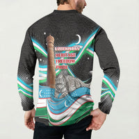 Uzbekistan Independence Day Button Sweatshirt Freedom Snow Leopard Minaret Architecture Flag