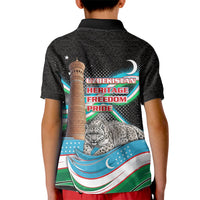 Uzbekistan Independence Day Kid Polo Shirt Freedom Snow Leopard Minaret Architecture Flag