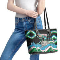 Uzbekistan Independence Day Leather Tote Bag Freedom Snow Leopard Minaret Architecture Flag