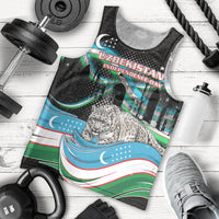 Uzbekistan Independence Day Men Tank Top Freedom Snow Leopard Minaret Architecture Flag