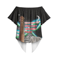 Uzbekistan Independence Day Off Shoulder Wrap Waist Top Freedom Snow Leopard Minaret Architecture Flag