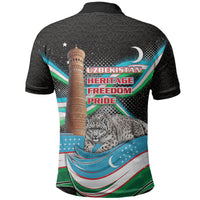 Uzbekistan Independence Day Polo Shirt Freedom Snow Leopard Minaret Architecture Flag
