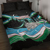 Uzbekistan Independence Day Quilt Bed Set Freedom Snow Leopard Minaret Architecture Flag
