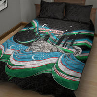 Uzbekistan Independence Day Quilt Bed Set Freedom Snow Leopard Minaret Architecture Flag