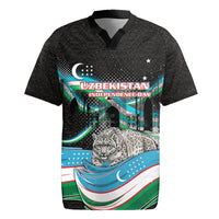 Uzbekistan Independence Day Rugby Jersey Freedom Snow Leopard Minaret Architecture Flag
