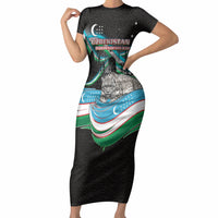 Uzbekistan Independence Day Short Sleeve Bodycon Dress Freedom Snow Leopard Minaret Architecture Flag