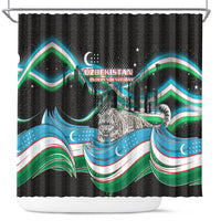 Uzbekistan Independence Day Shower Curtain Freedom Snow Leopard Minaret Architecture Flag