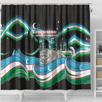 Uzbekistan Independence Day Shower Curtain Freedom Snow Leopard Minaret Architecture Flag