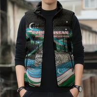 Uzbekistan Independence Day Sleeveless Puffer Jacket Freedom Snow Leopard Minaret Architecture Flag
