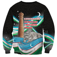 Uzbekistan Independence Day Sweatshirt Freedom Snow Leopard Minaret Architecture Flag