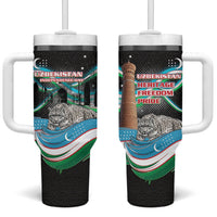 Uzbekistan Independence Day Tumbler With Handle Freedom Snow Leopard Minaret Architecture Flag
