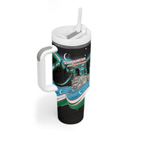 Uzbekistan Independence Day Tumbler With Handle Freedom Snow Leopard Minaret Architecture Flag