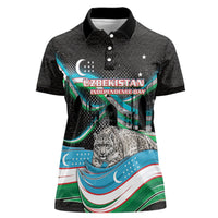 Uzbekistan Independence Day Women Polo Shirt Freedom Snow Leopard Minaret Architecture Flag