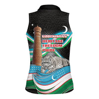 Uzbekistan Independence Day Women Sleeveless Polo Shirt Freedom Snow Leopard Minaret Architecture Flag