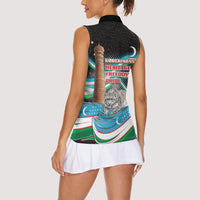 Uzbekistan Independence Day Women Sleeveless Polo Shirt Freedom Snow Leopard Minaret Architecture Flag